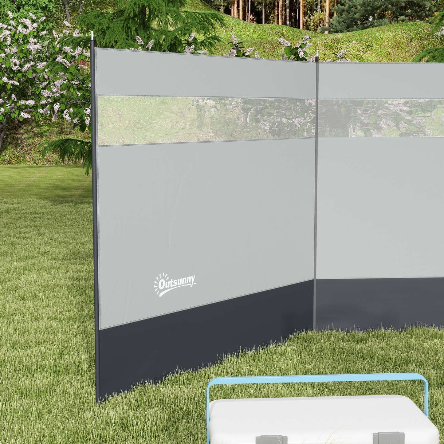Foldable gray wind screen with light source, 440 x 140 cm