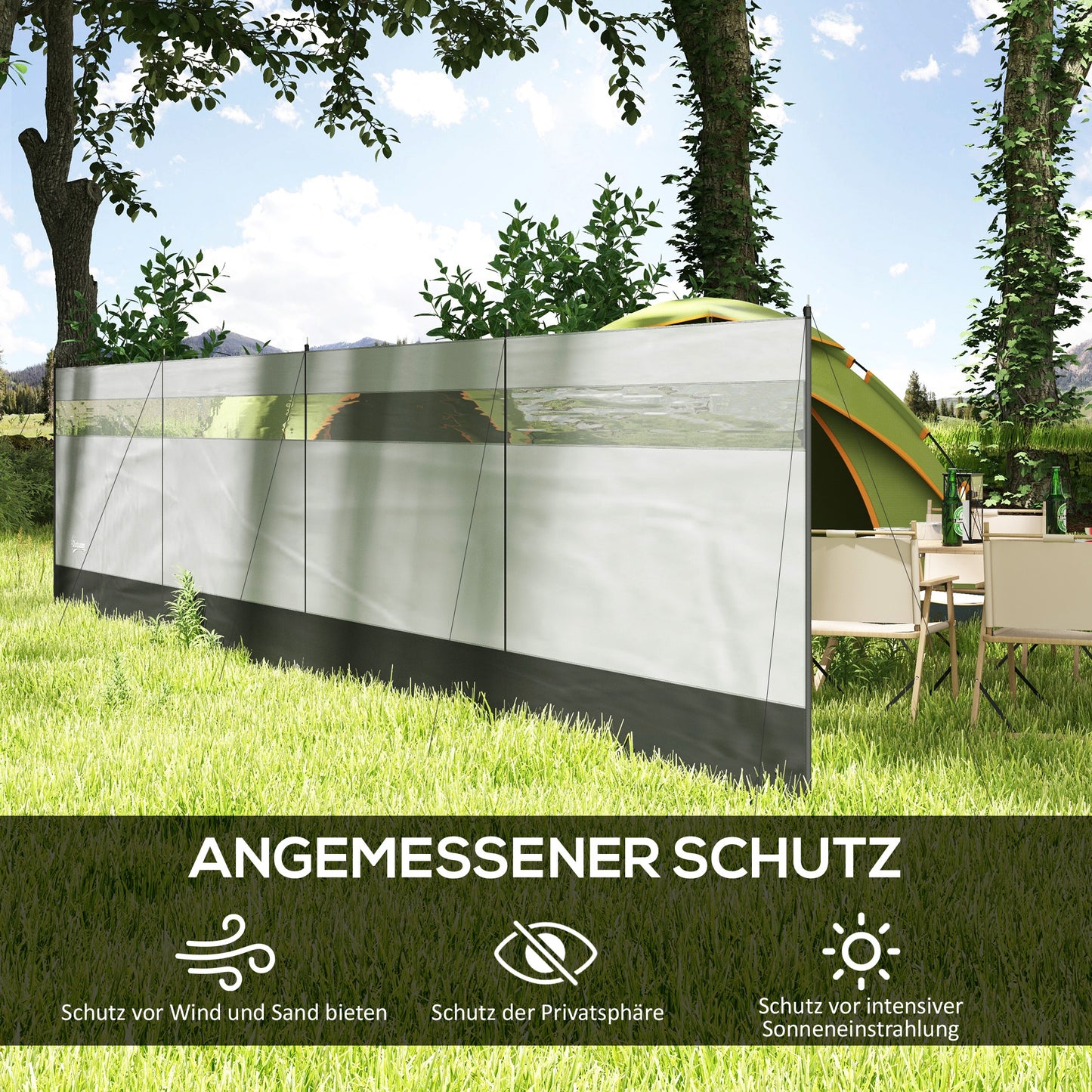 Folding Windbreaker screen with light window, 725x140 cm