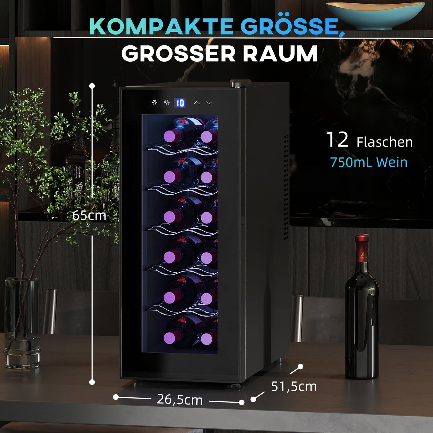 Wine fridge 12 bottles, glass door, LED touch screen