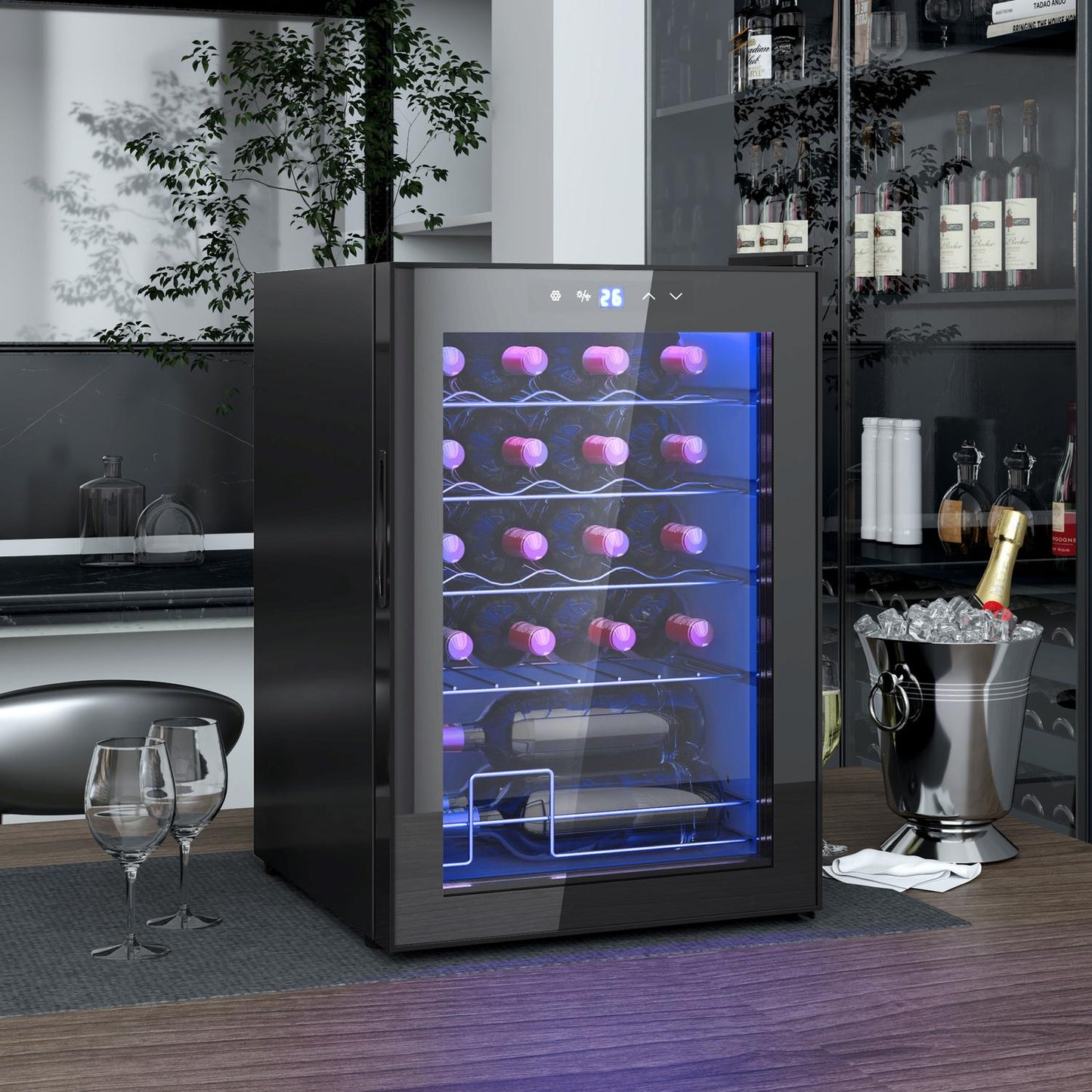 Wine fridge 20 bottles, Anti-UV glass, LED light