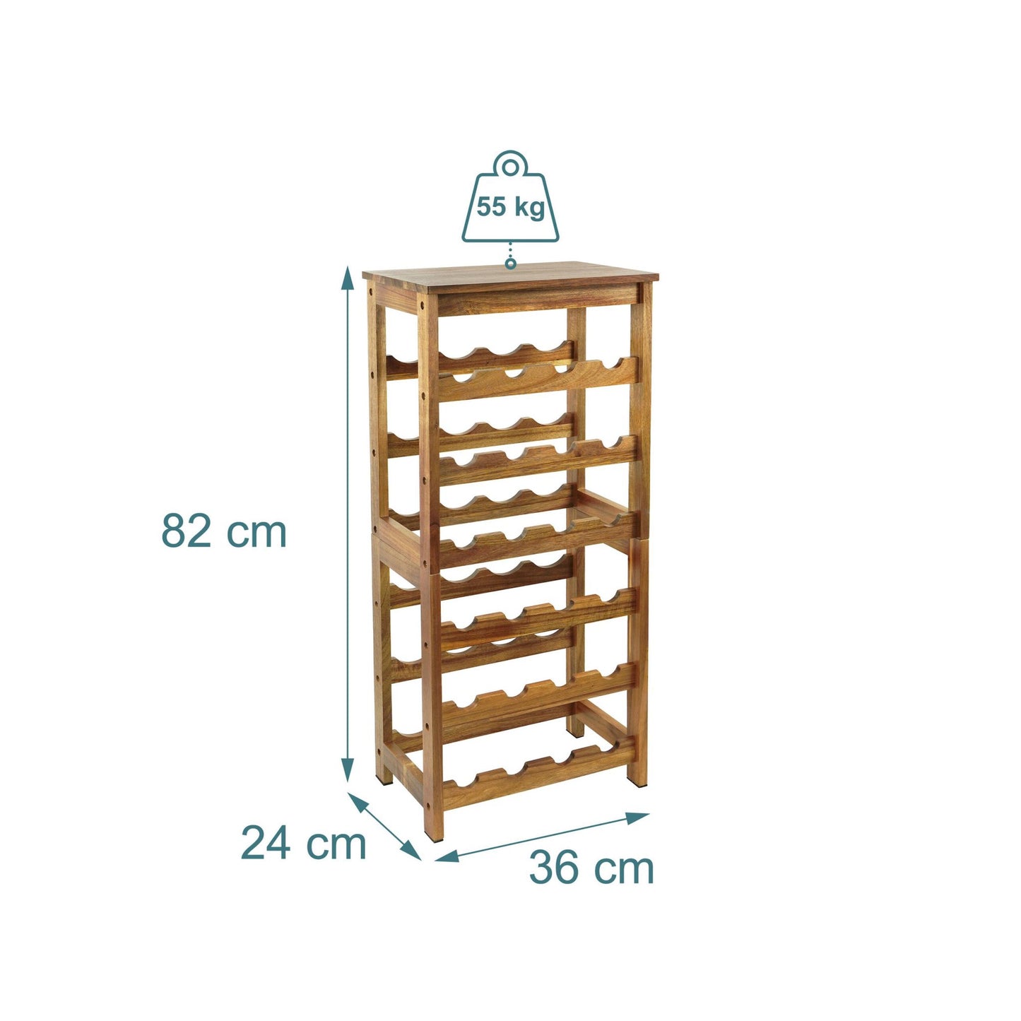Wine Rack, Acacia Wood, Holds 24 Bottles