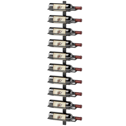 Wall-mounted steel wine rack for 10 bottles - Black