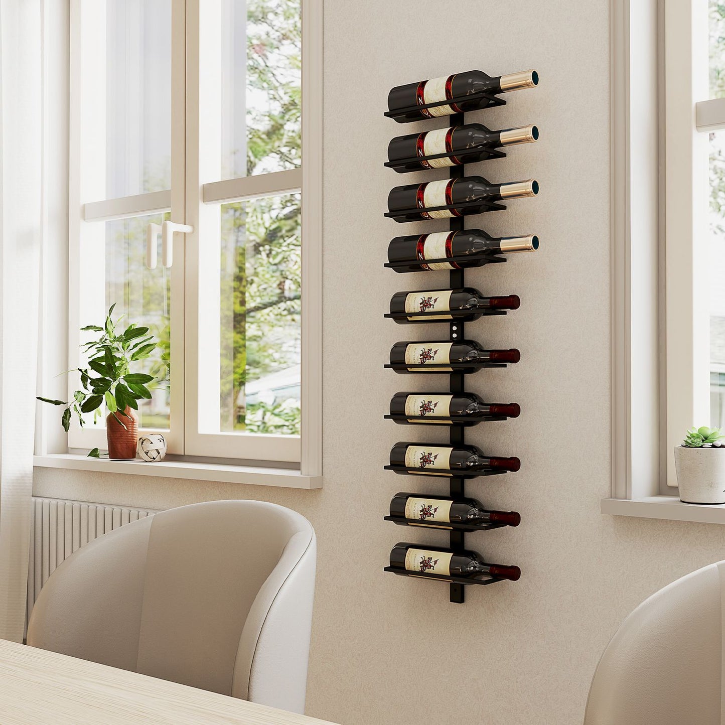 Wall-mounted steel wine rack for 10 bottles - Black