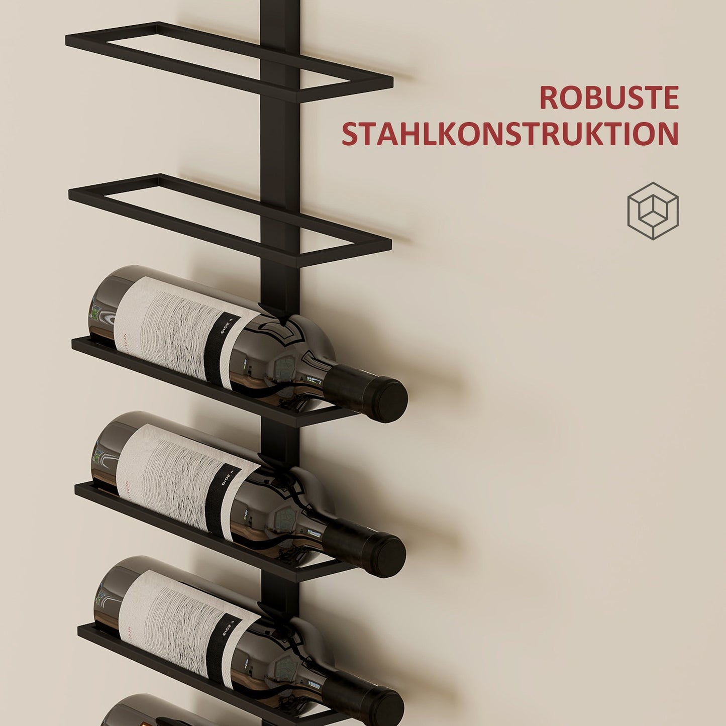 Wall-mounted steel wine rack for 10 bottles - Black