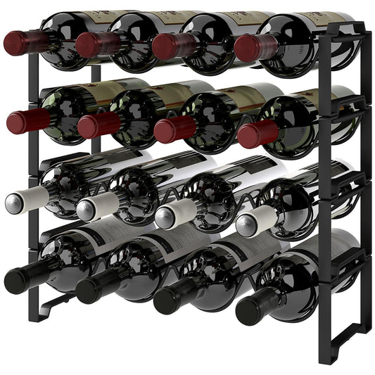 Metal wine rack for 16 bottles - black storage holder