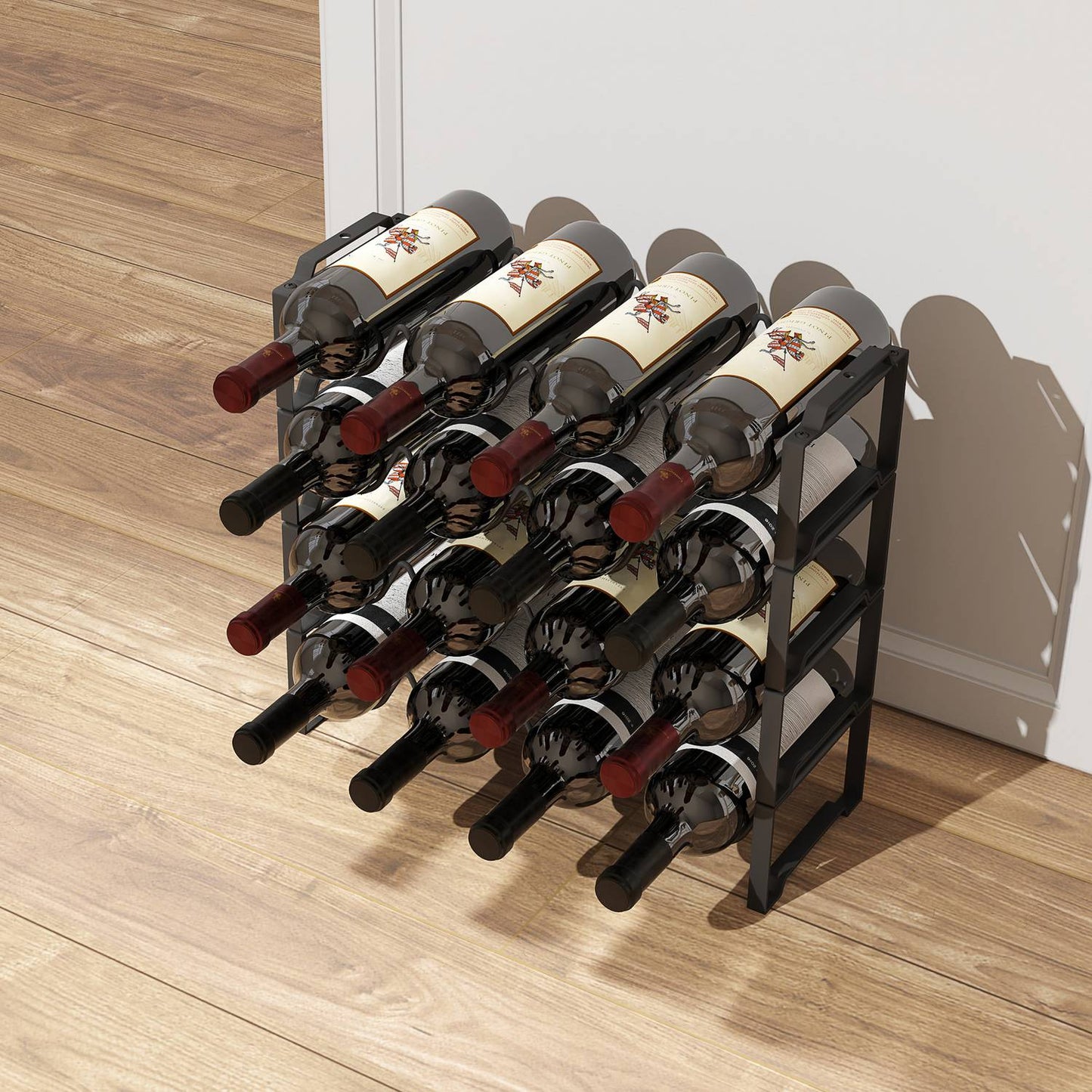 Metal wine rack for 16 bottles - black storage holder