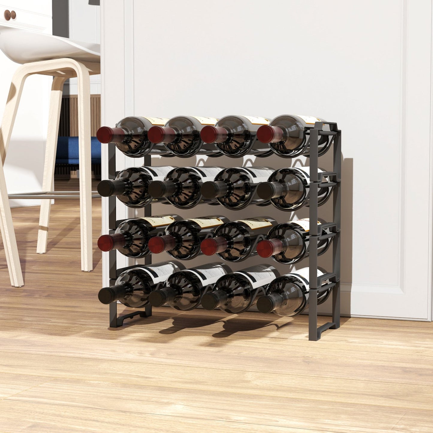 Metal wine rack for 16 bottles - black storage holder