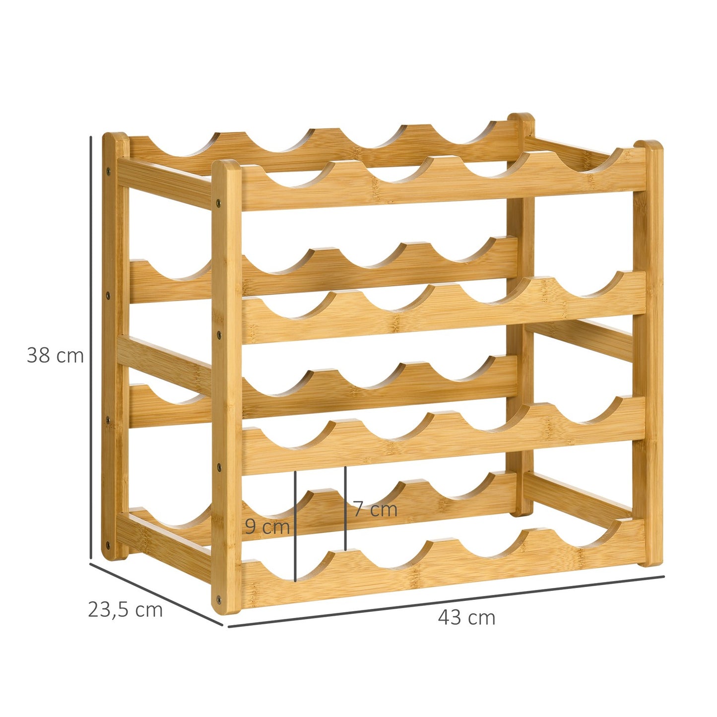 Bamboo Wine Rack - Holds 16 bottles, natural finish