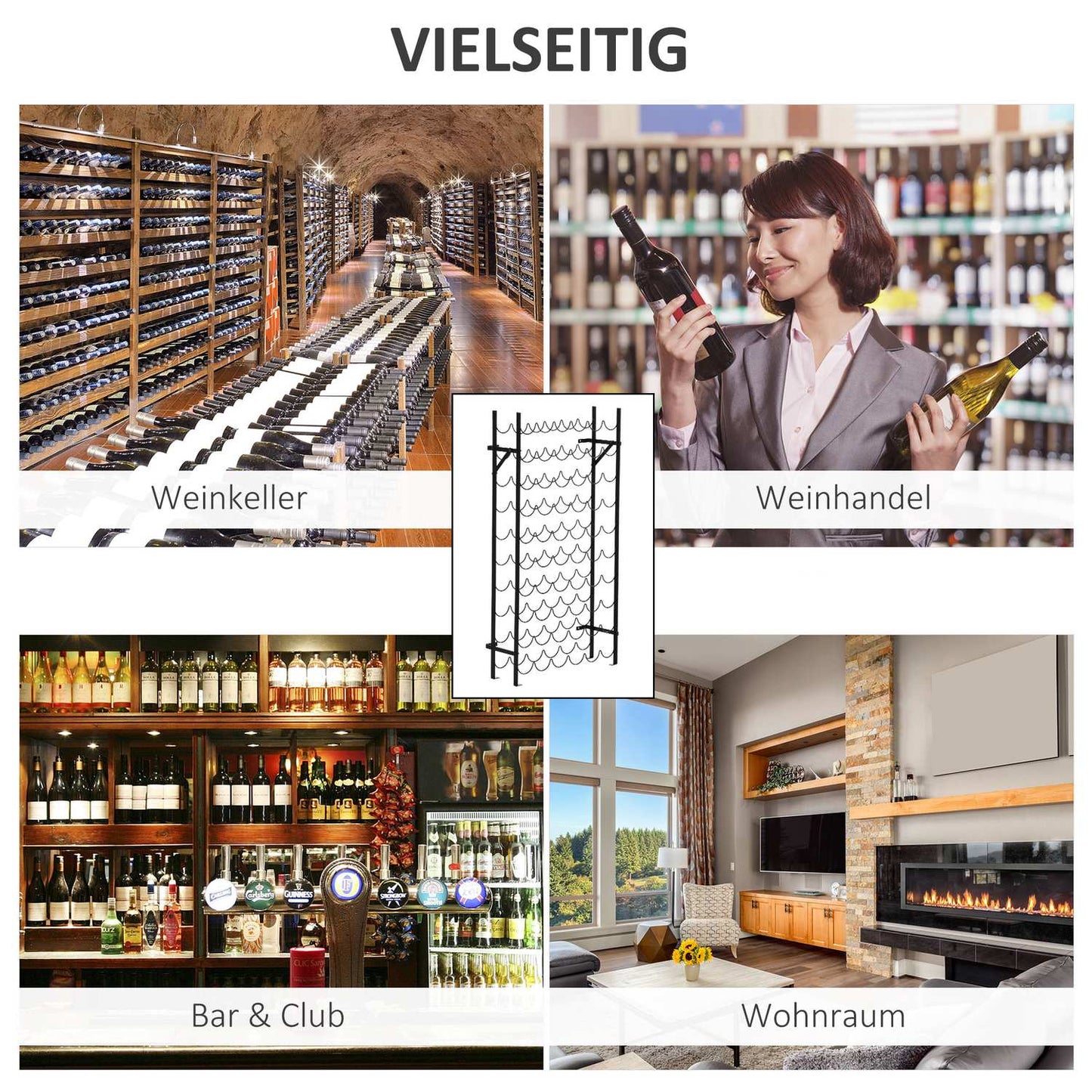 Wall mountable wine rack in black metal for 60 bottles