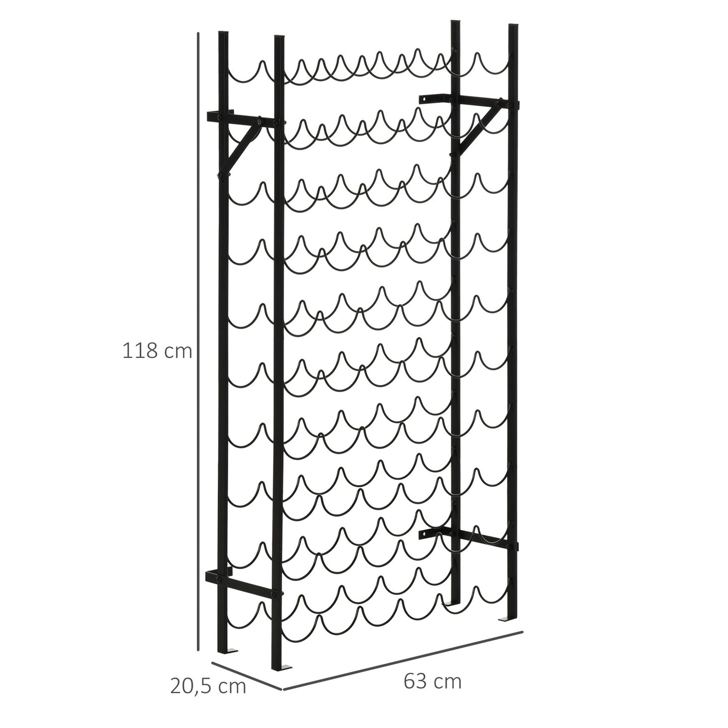 Wall mountable wine rack in black metal for 60 bottles
