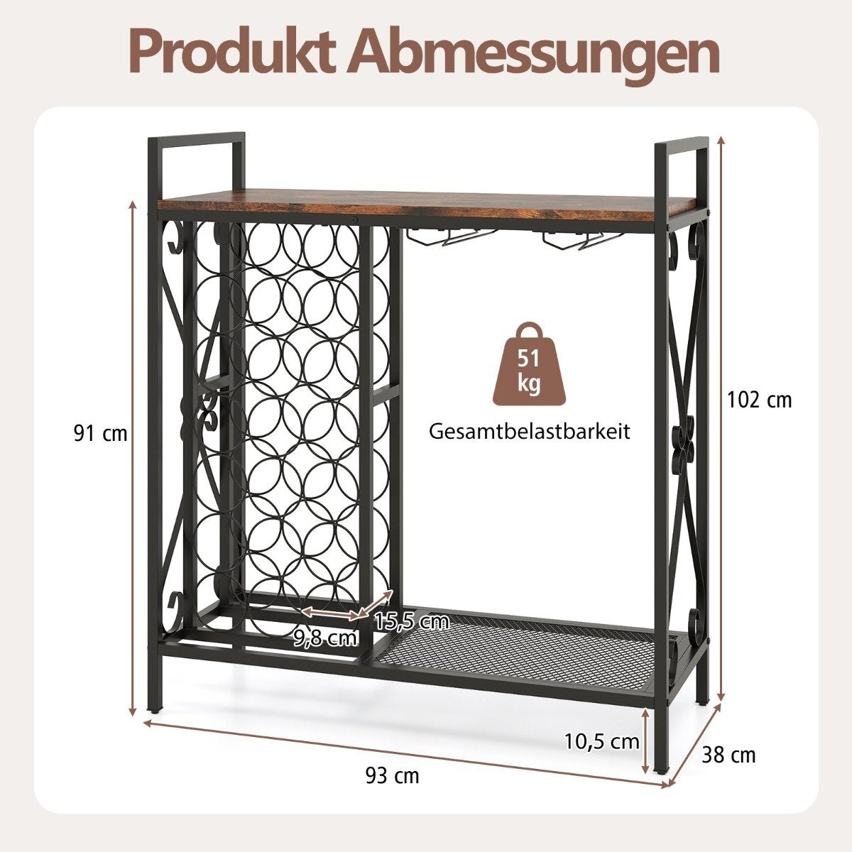 Wine Rack for 21 Bottles with Glass Holder & Tabletop
