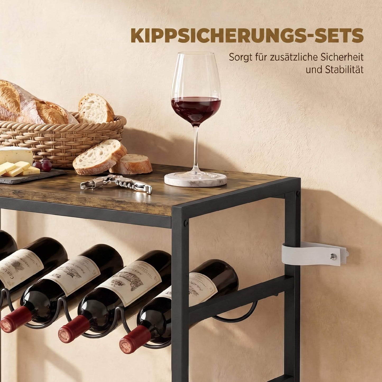 Wine Rack for 30 Bottles, Metal, Rustic Brown, 59x30x88.5 cm