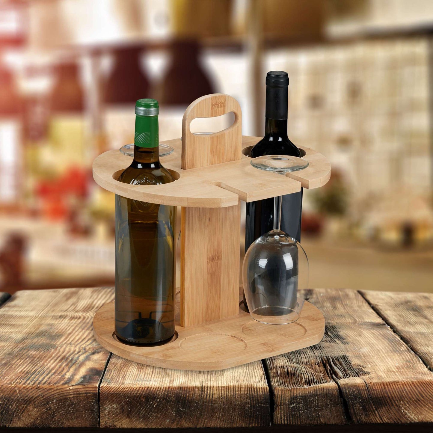 Wine bottles in bamboo
