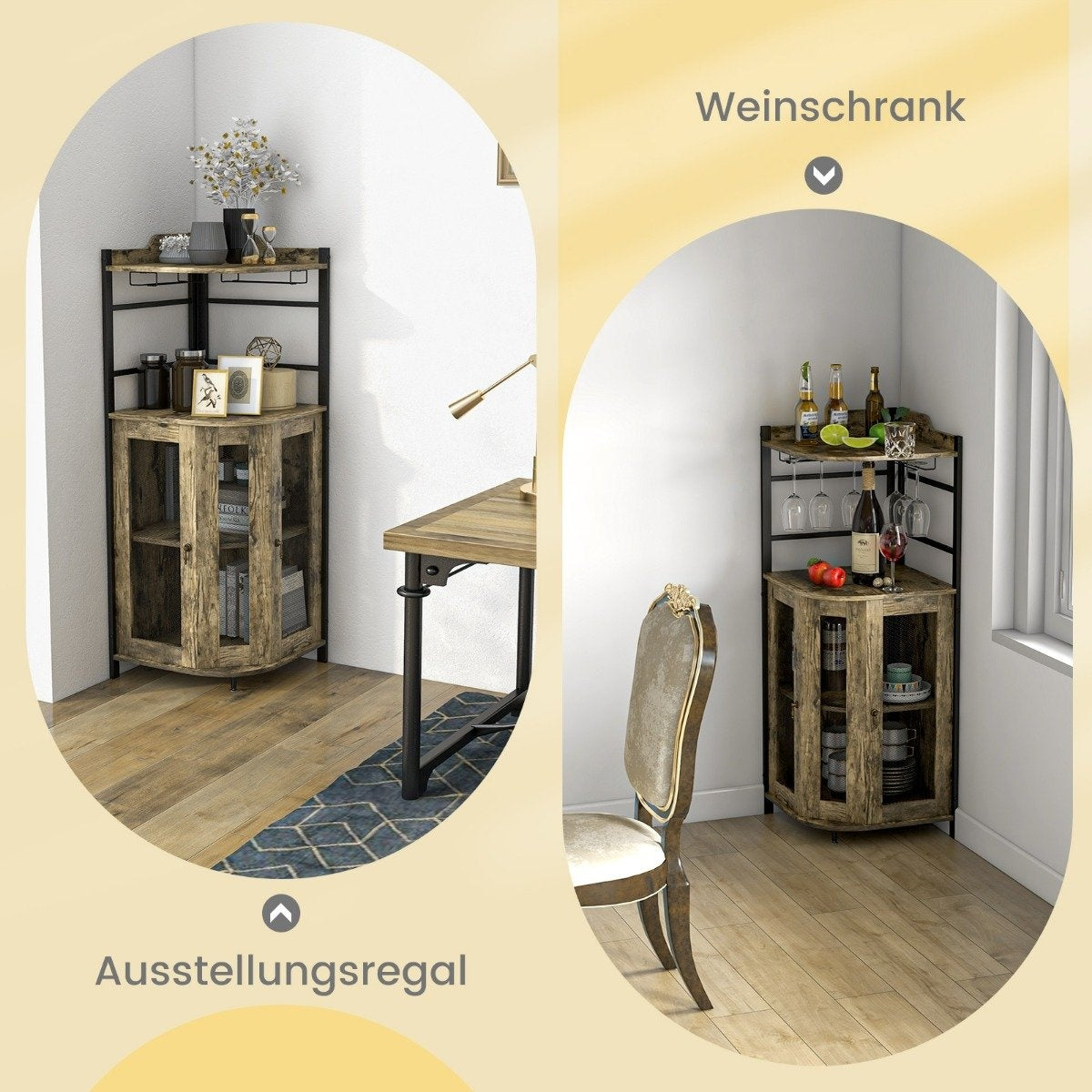Wine cabinet industrial bar cabinet with glass holder kitchen cabinet corner 48 x 48 x 130 cm