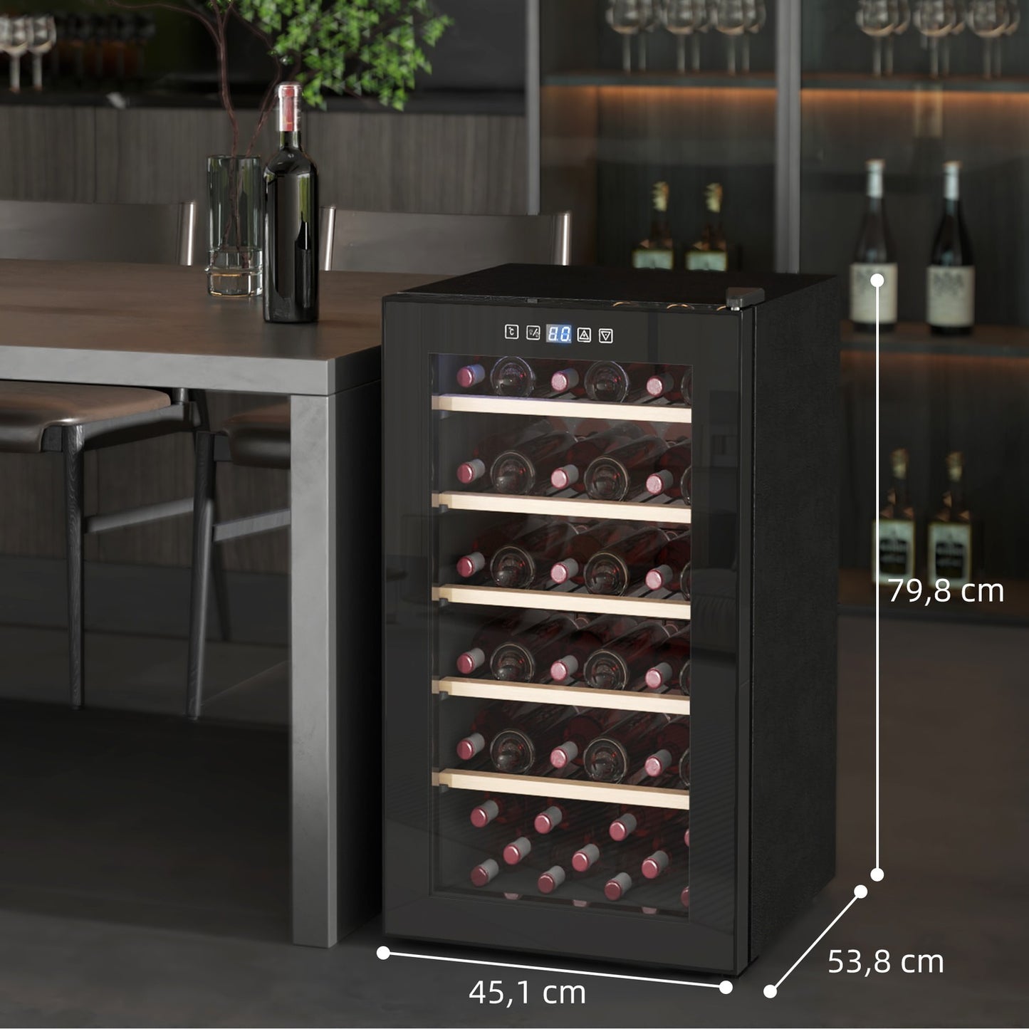 Wine fridge 41 bottles, LED light, touch screen