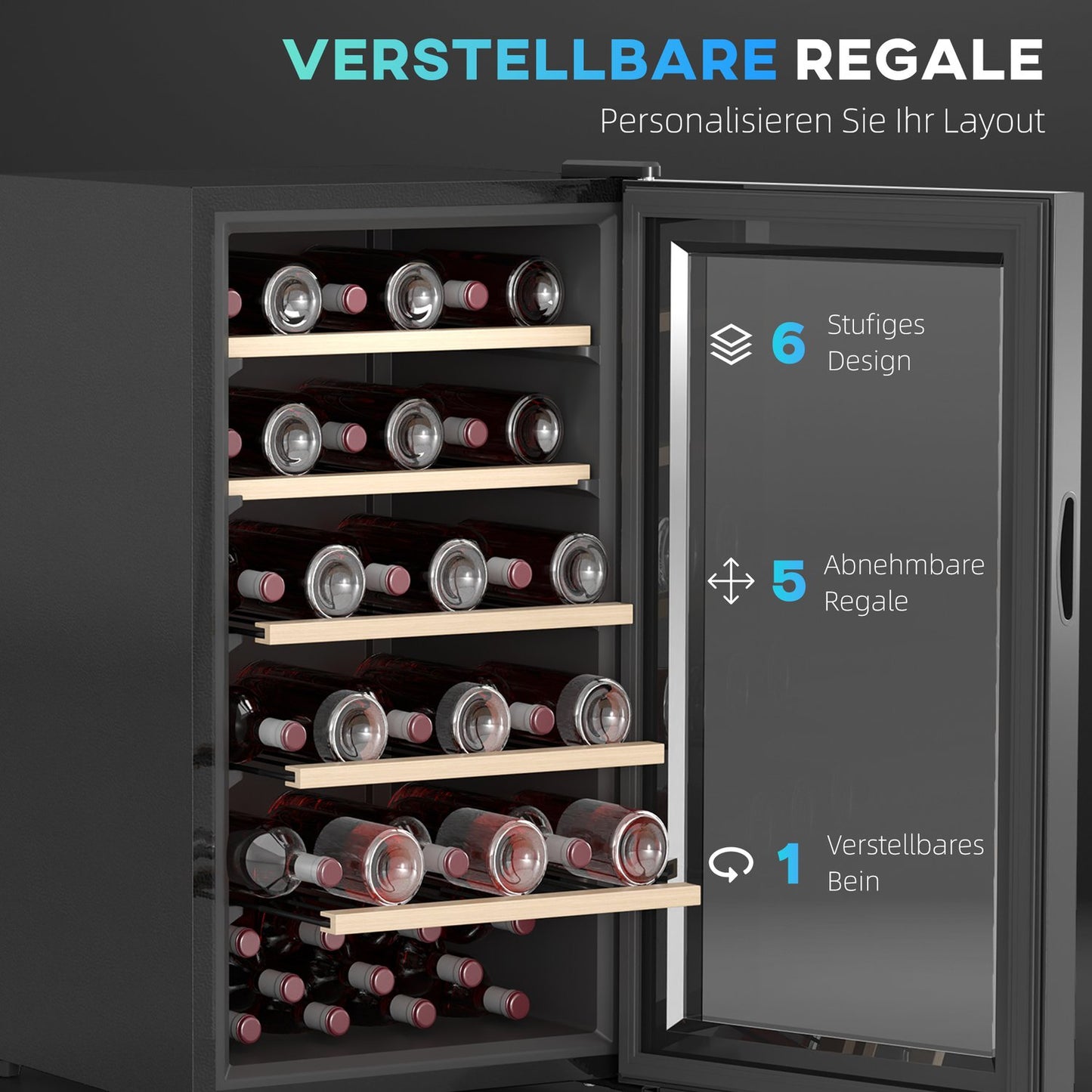 Wine fridge 41 bottles, LED light, touch screen