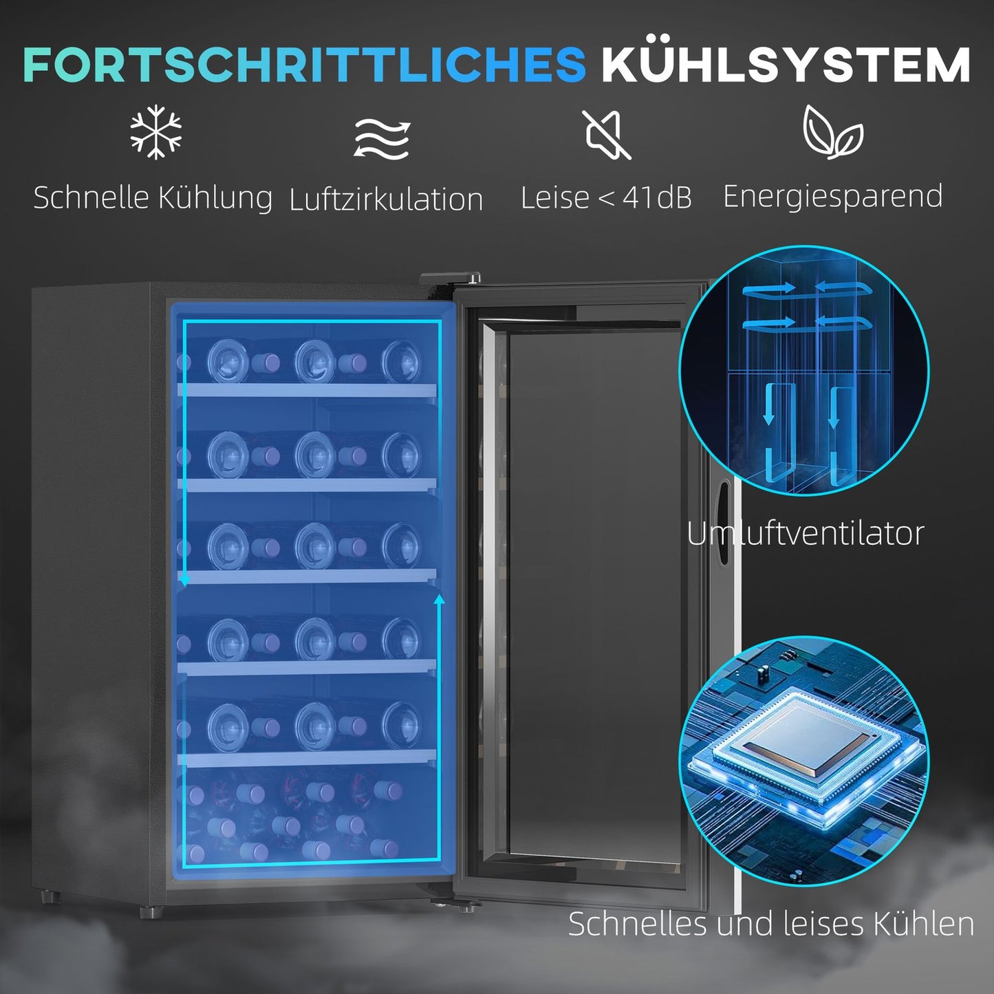 Wine fridge 41 bottles, LED light, touch screen