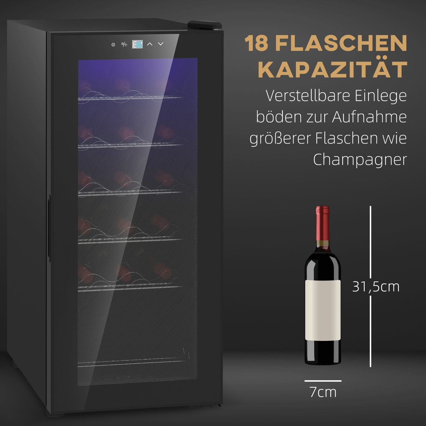 Wine cooler, 18 bottles, 50L, Touch Control, 5-18°C
