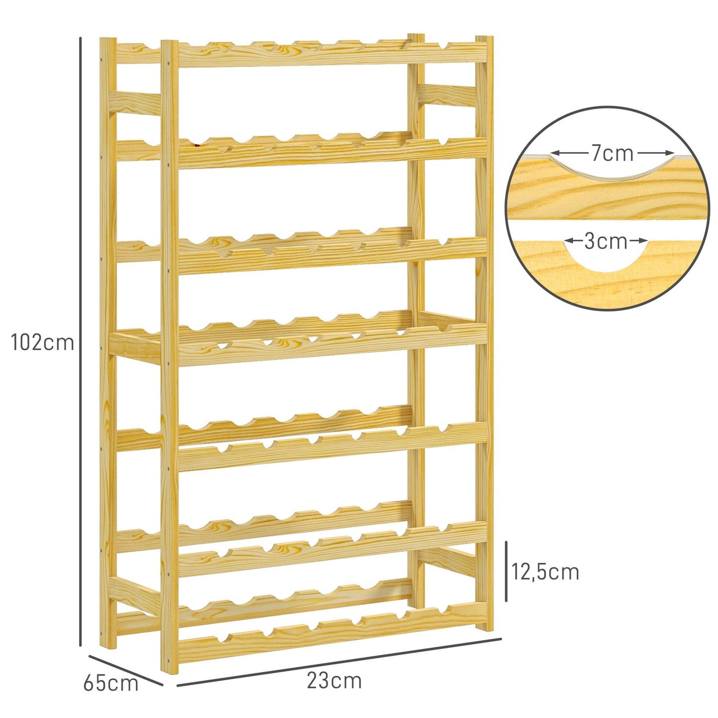 Wooden wine rack, 42 bottles, 7 levels, tip protection