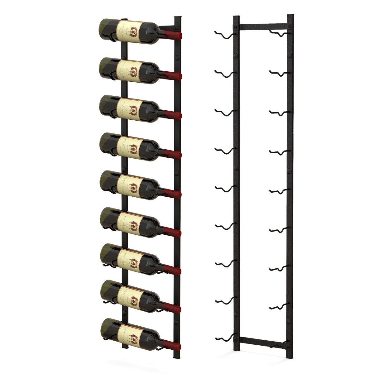 Wine rack wall for 9 wine bottles metal bottle holder 22 x 13.5 x 109 cm black