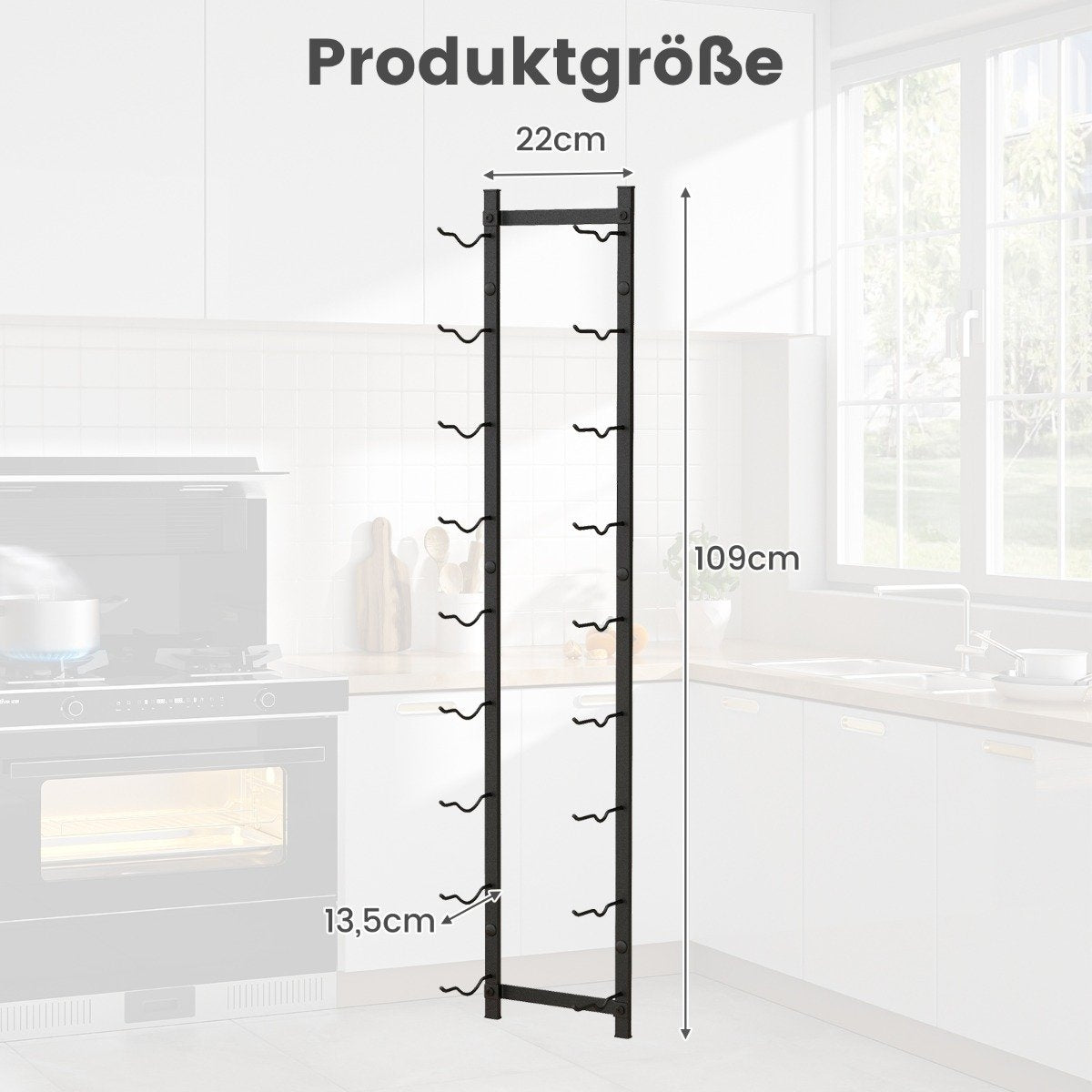 Wine rack wall for 9 wine bottles metal bottle holder 22 x 13.5 x 109 cm black