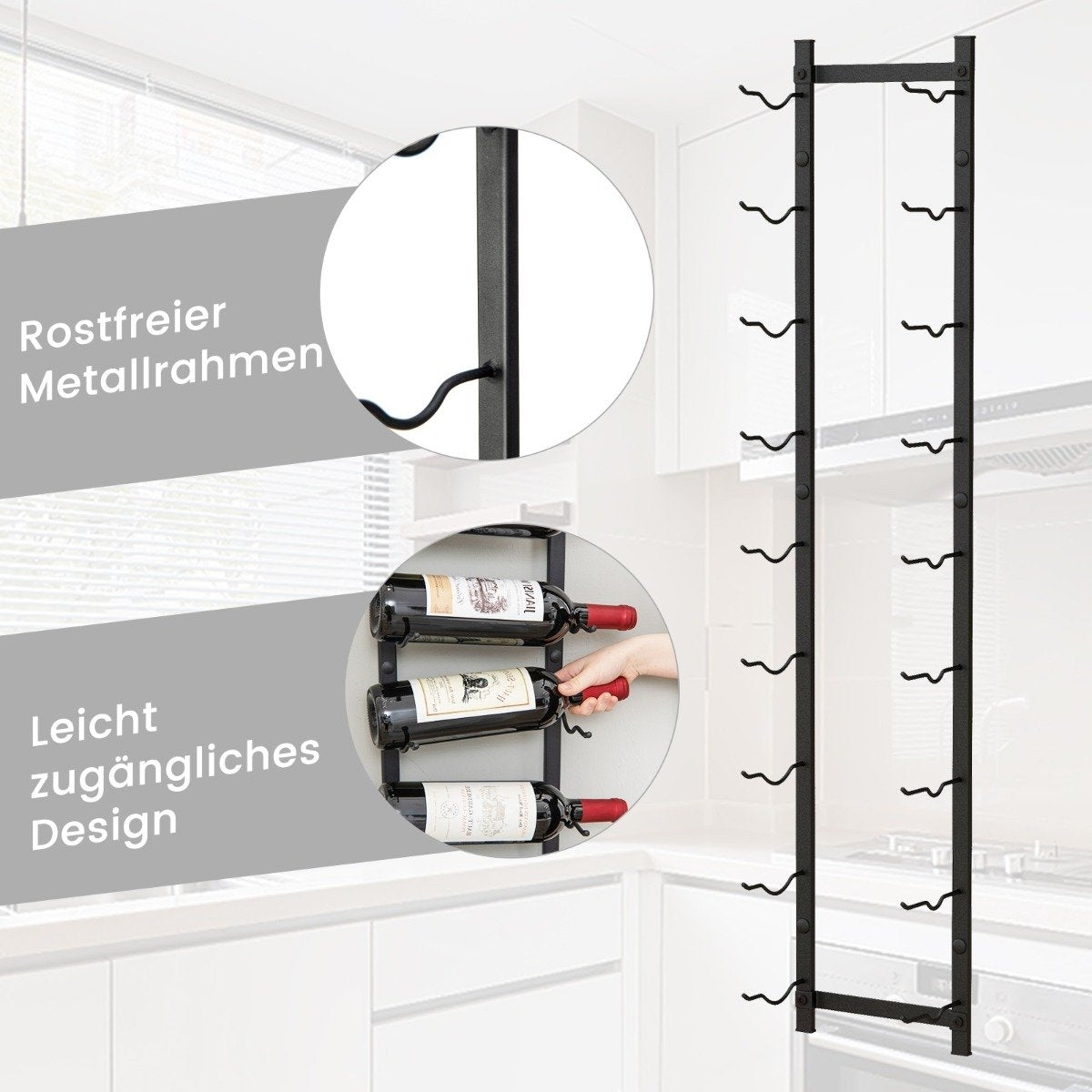 Wine rack wall for 9 wine bottles metal bottle holder 22 x 13.5 x 109 cm black