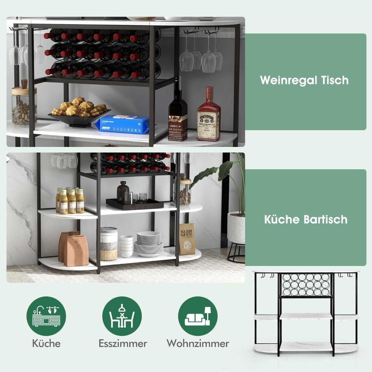 Wine rack with glass holder & shelves 3 levels bottle rack for 18 wine bottles & 8 glasses 120 x 40 x 91 cm white
