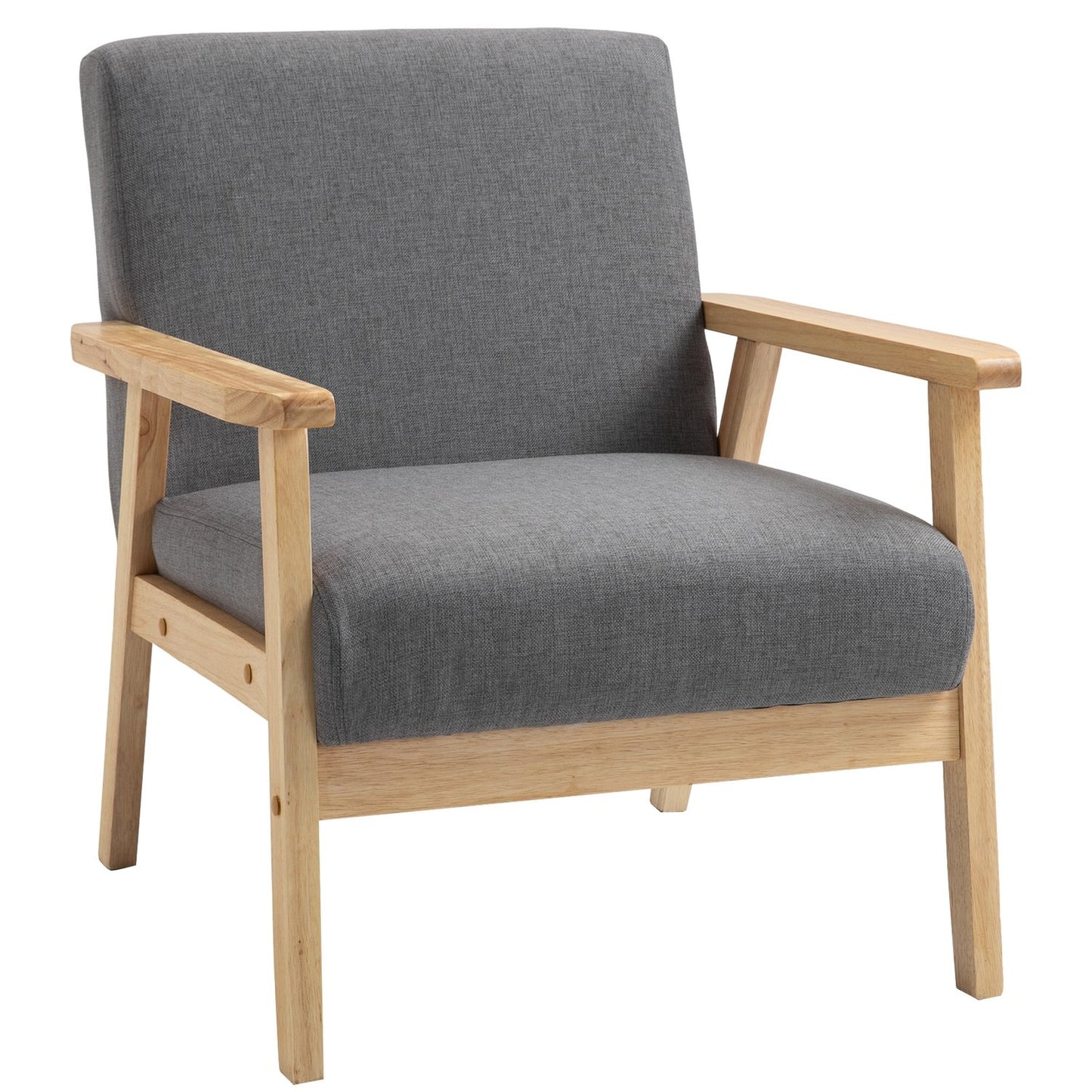 Gray upholstered wing chair - solid wood, linen finish