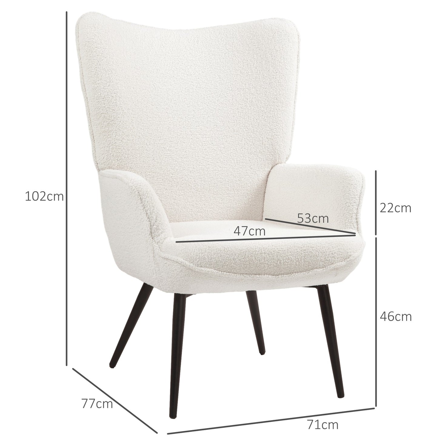 Lounge Wing Chair, Padded with armrests, Creme White