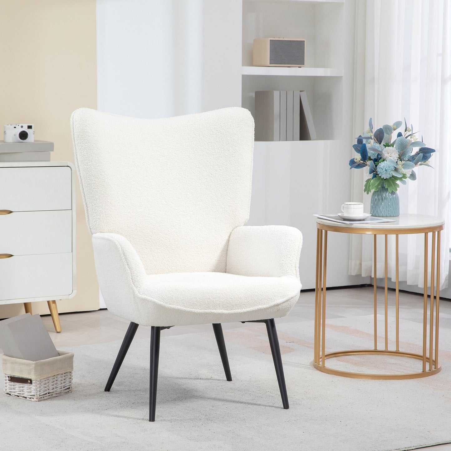 Lounge Wing Chair, Padded with armrests, Creme White