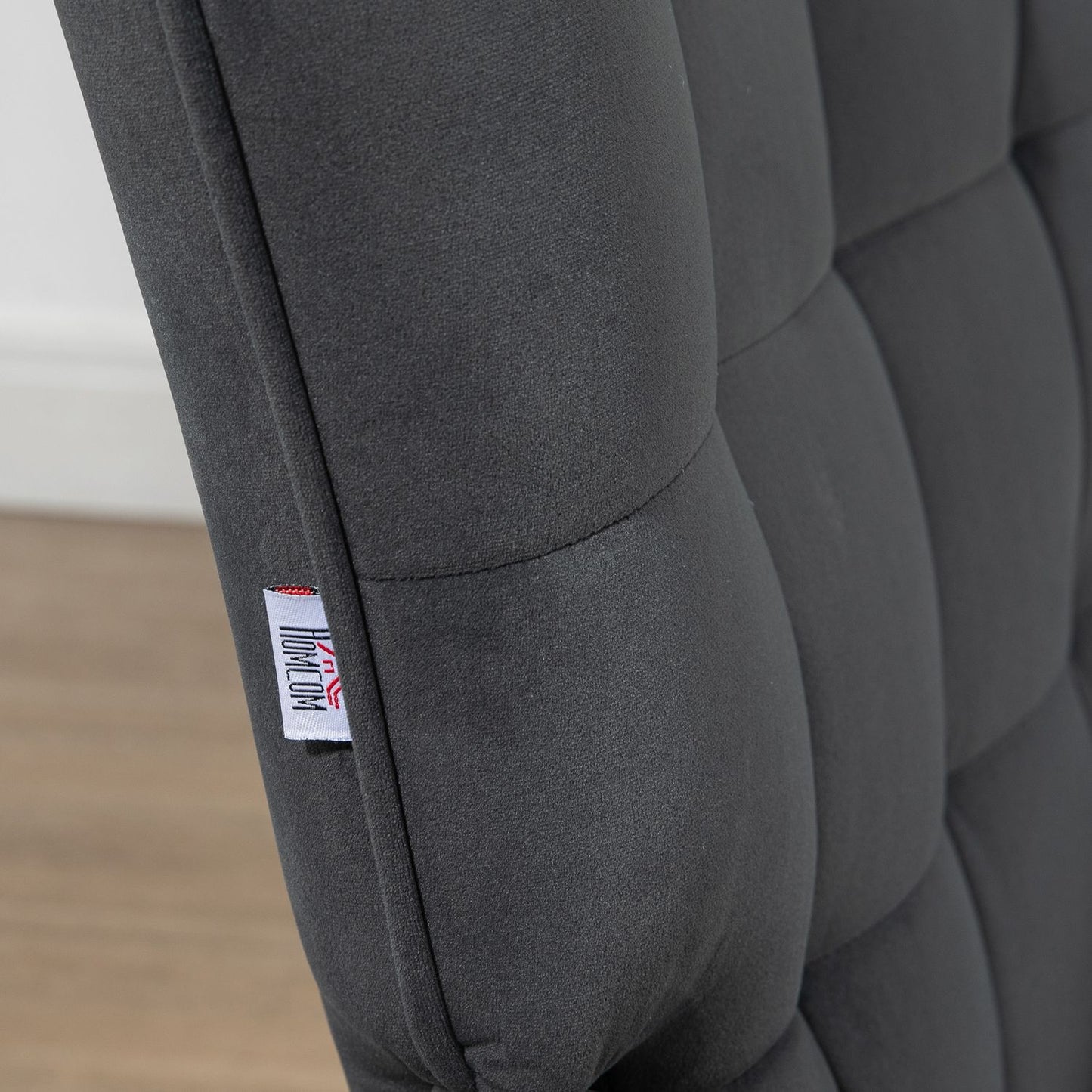 Dark gray wing chair and stool in velvet appearance, 120 kg capacity