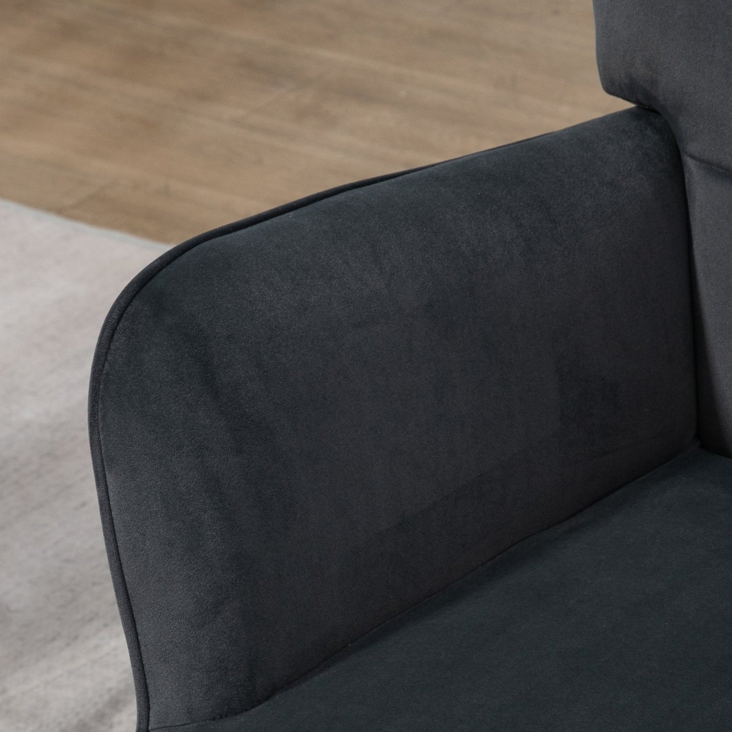 Dark gray wing chair and stool in velvet appearance, 120 kg capacity