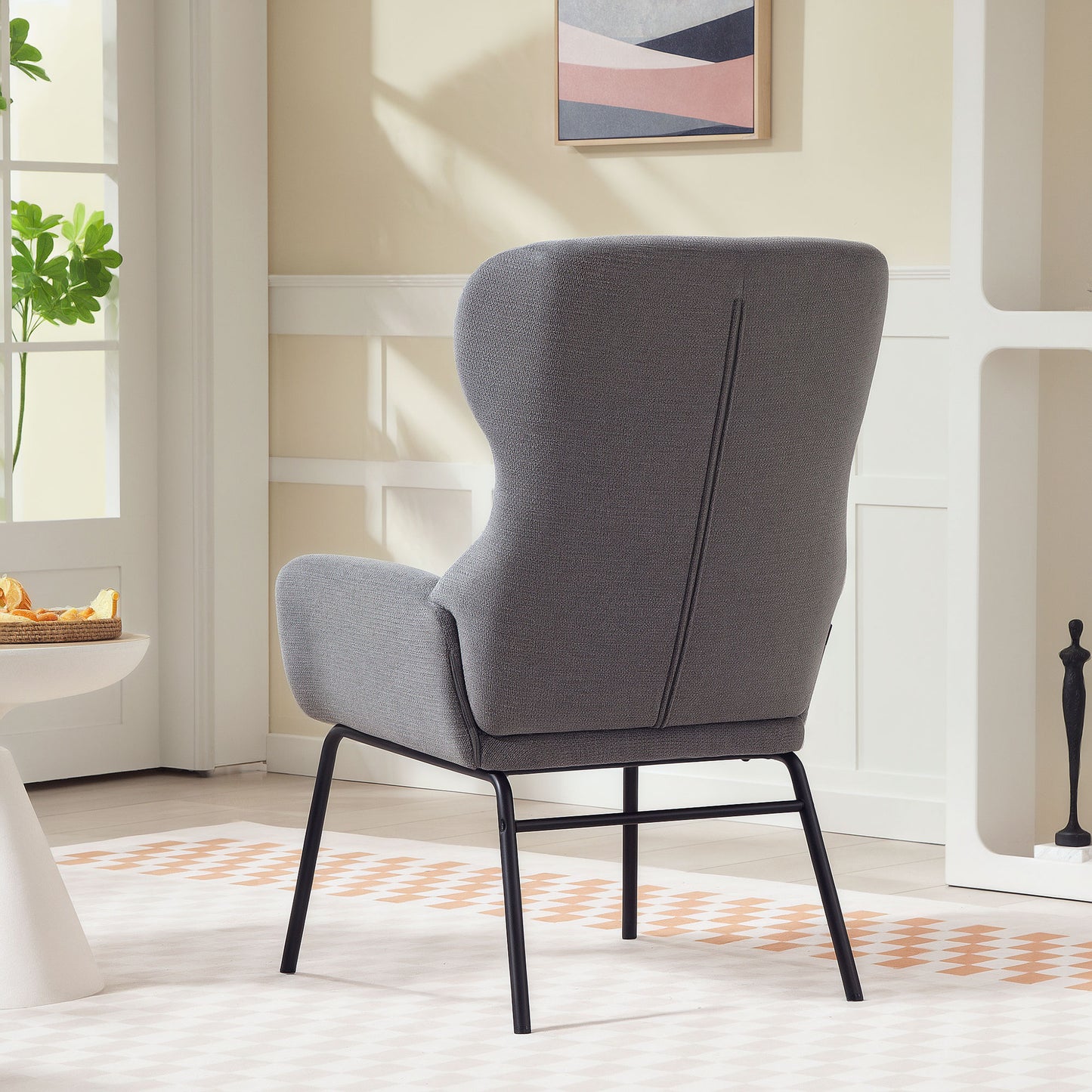 Wingback Accent Chair, High Back, Thick Cushion, Gray
