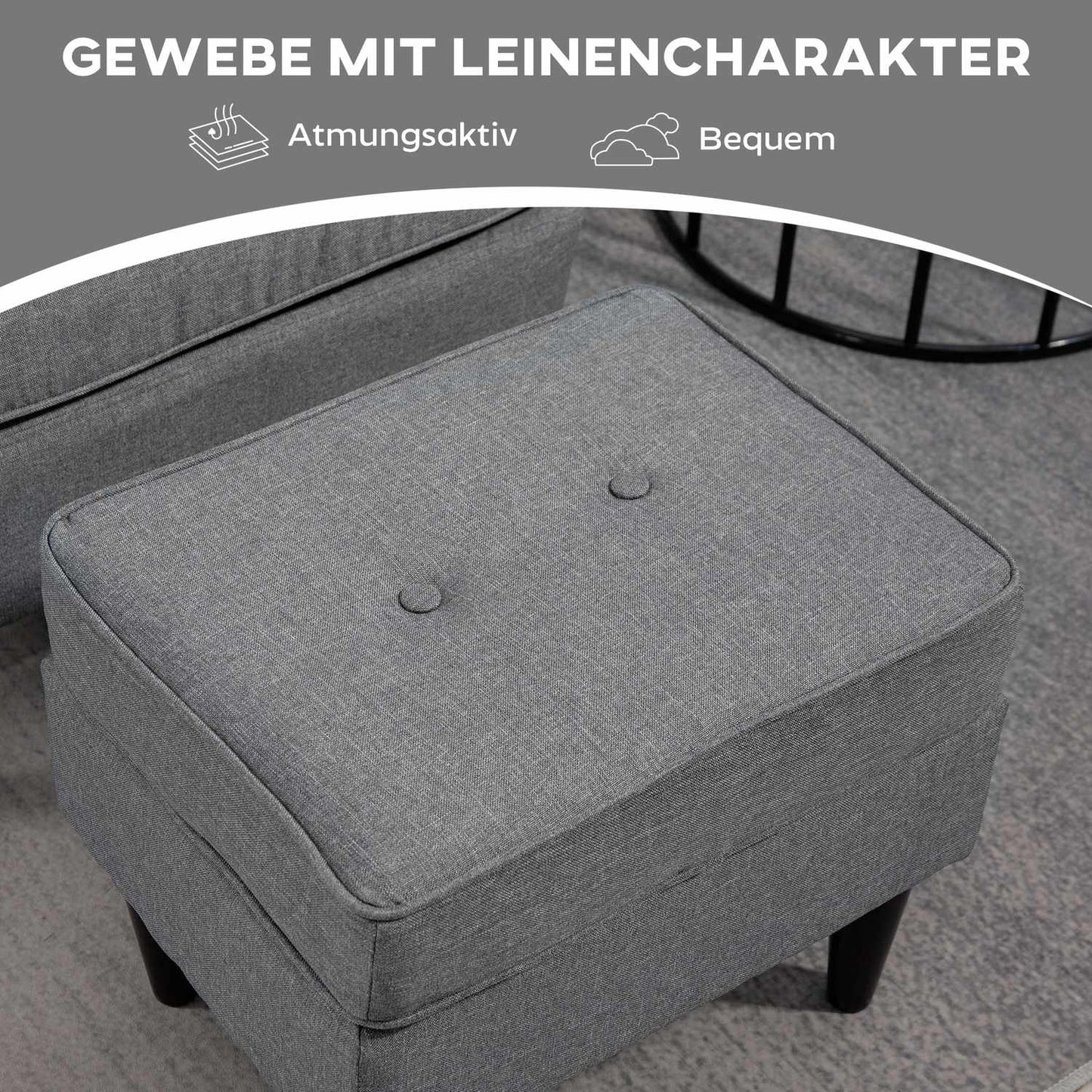 Wingback Chair with Ottoman, Gray Fabric, Rubberwood Legs