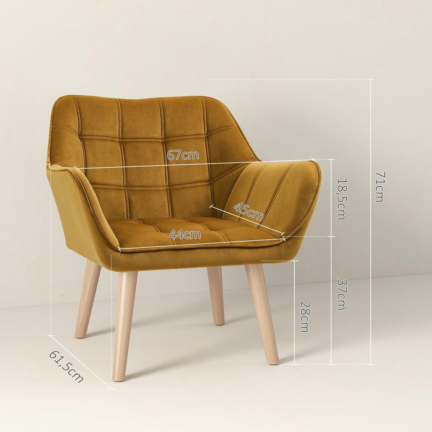 Yellow Velvet Scandinavian Wing Chair – 67x61.5x71 cm
