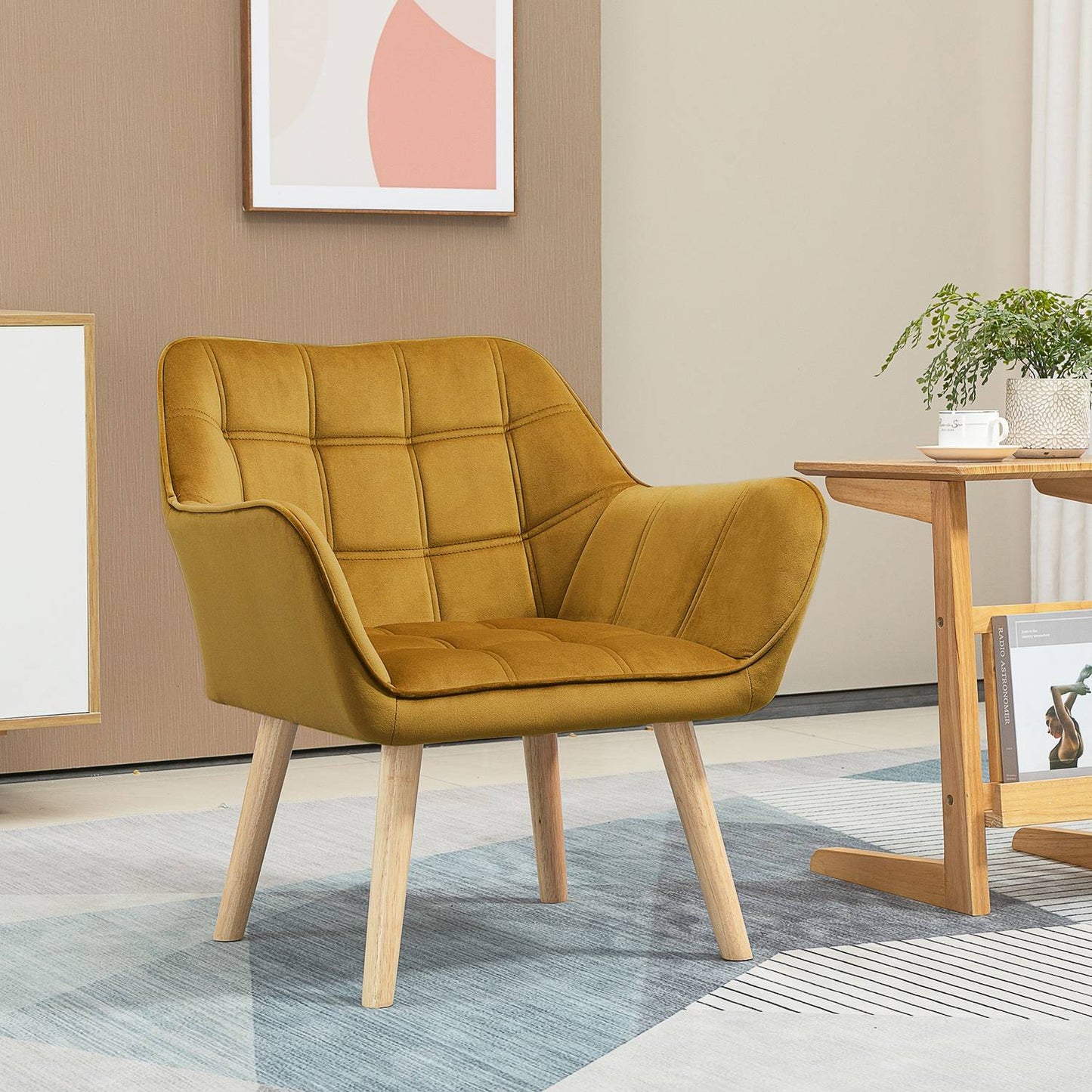 Yellow Velvet Scandinavian Wing Chair – 67x61.5x71 cm