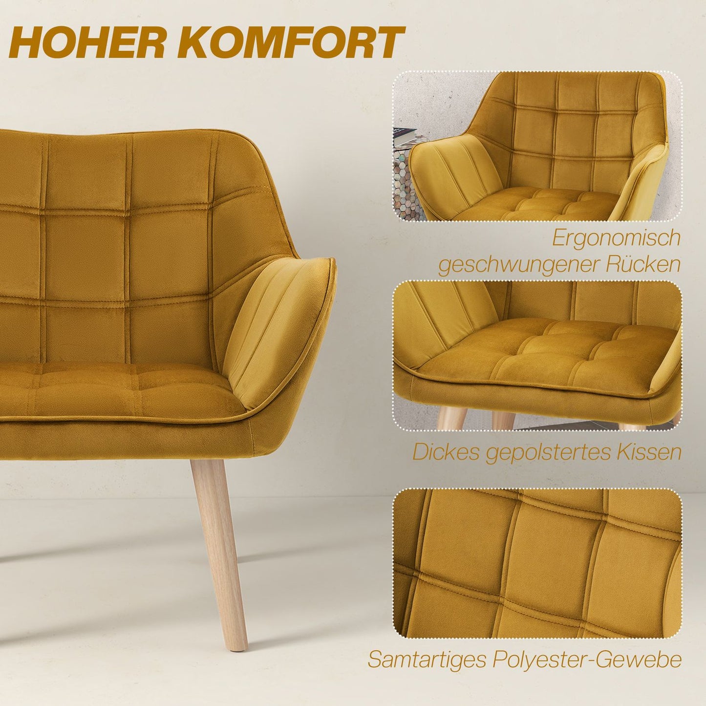 Yellow Velvet Scandinavian Wing Chair – 67x61.5x71 cm