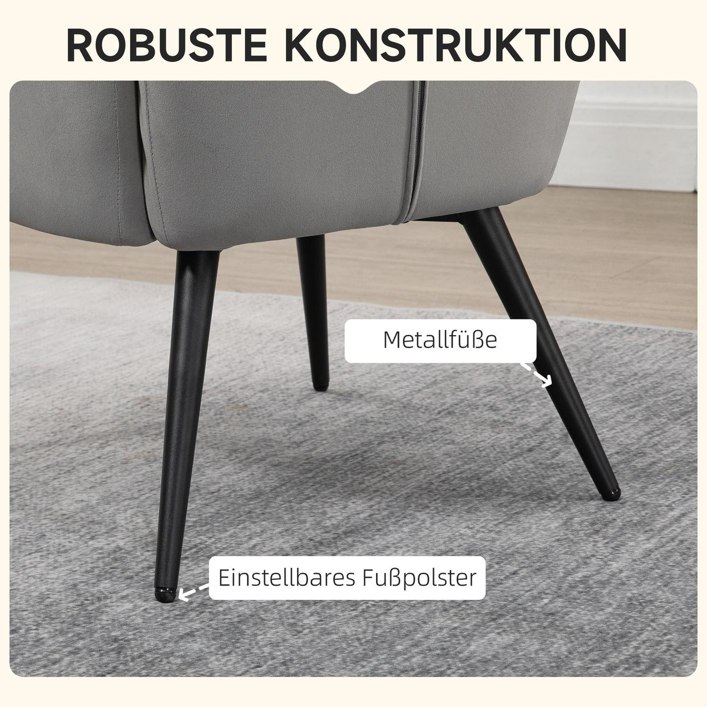 Lounge Wingback chair and stool, velvet look, light grey