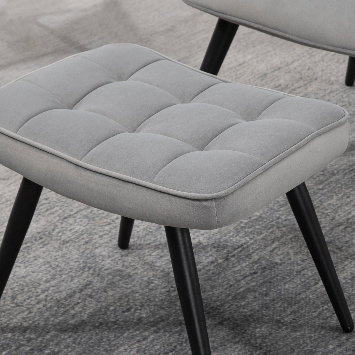 Lounge Wingback chair and stool, velvet look, light grey