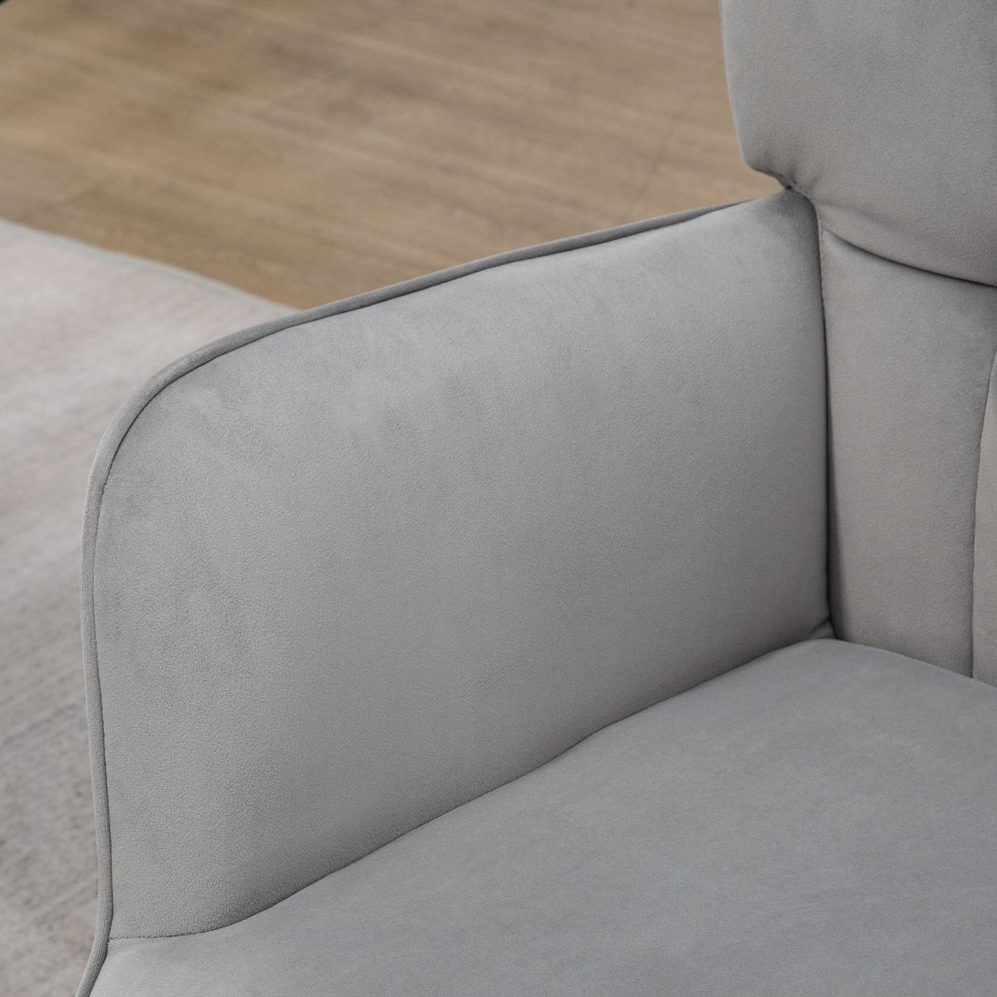 Lounge Wingback chair and stool, velvet look, light grey