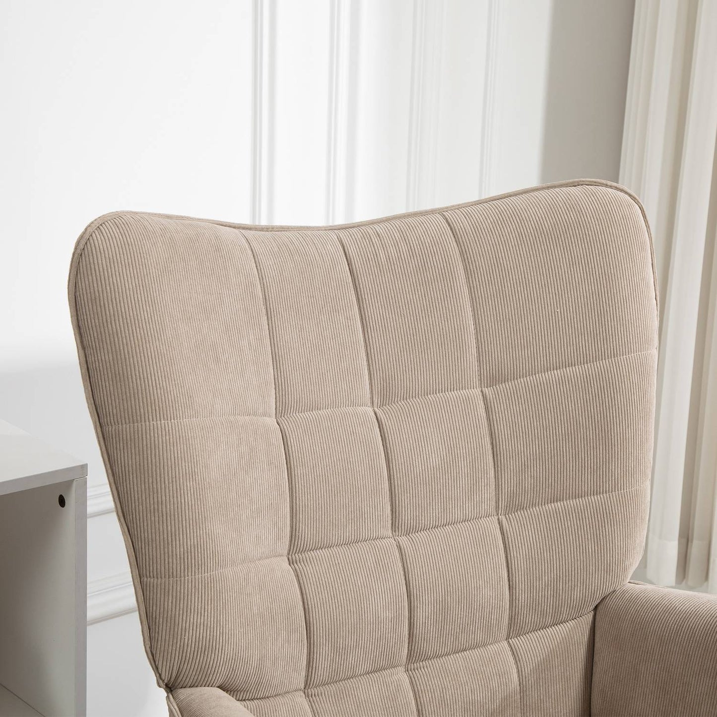 Brown corduroy Wing Chair & Stool Set - Relaxing lounge seating