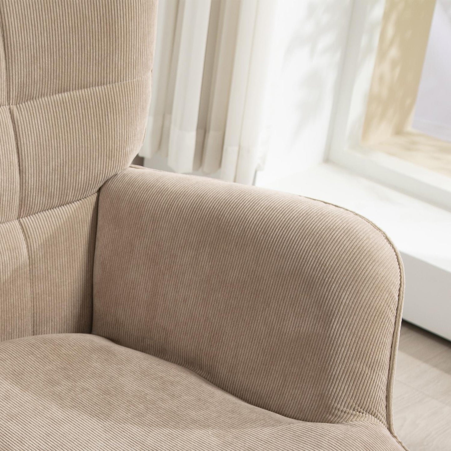 Brown corduroy Wing Chair & Stool Set - Relaxing lounge seating