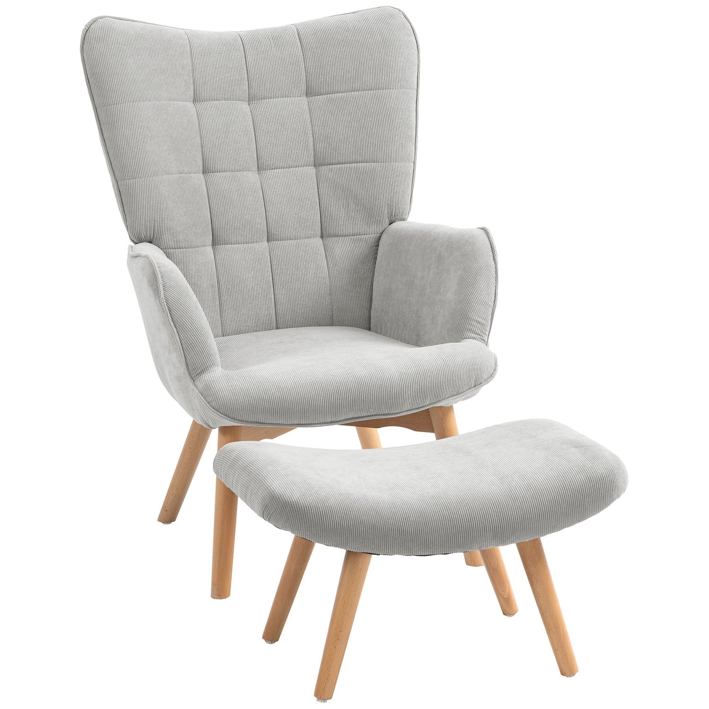 Gray Corduroy Wing Chair with Ottoman - Relaxation armchair