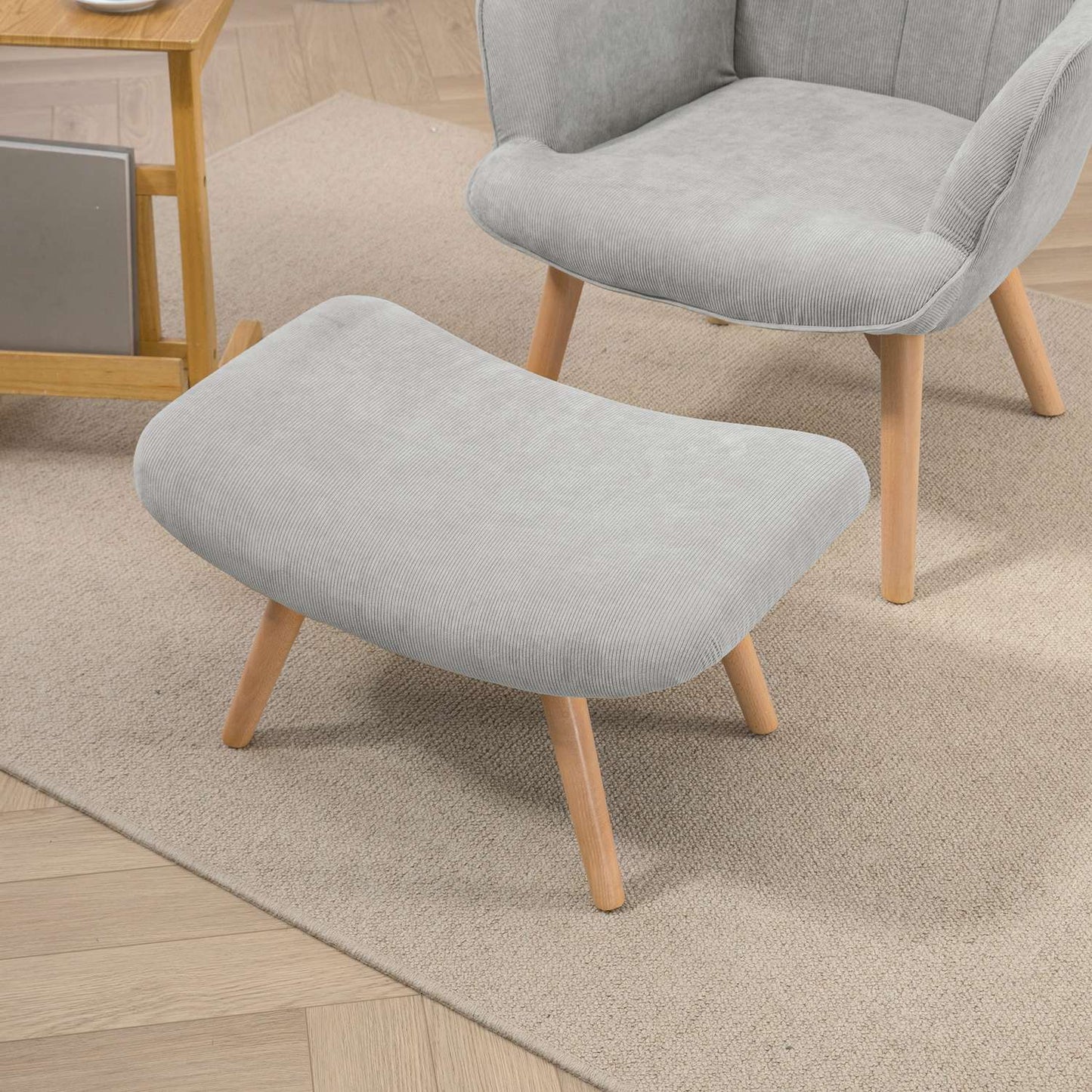 Gray Corduroy Wing Chair with Ottoman - Relaxation armchair