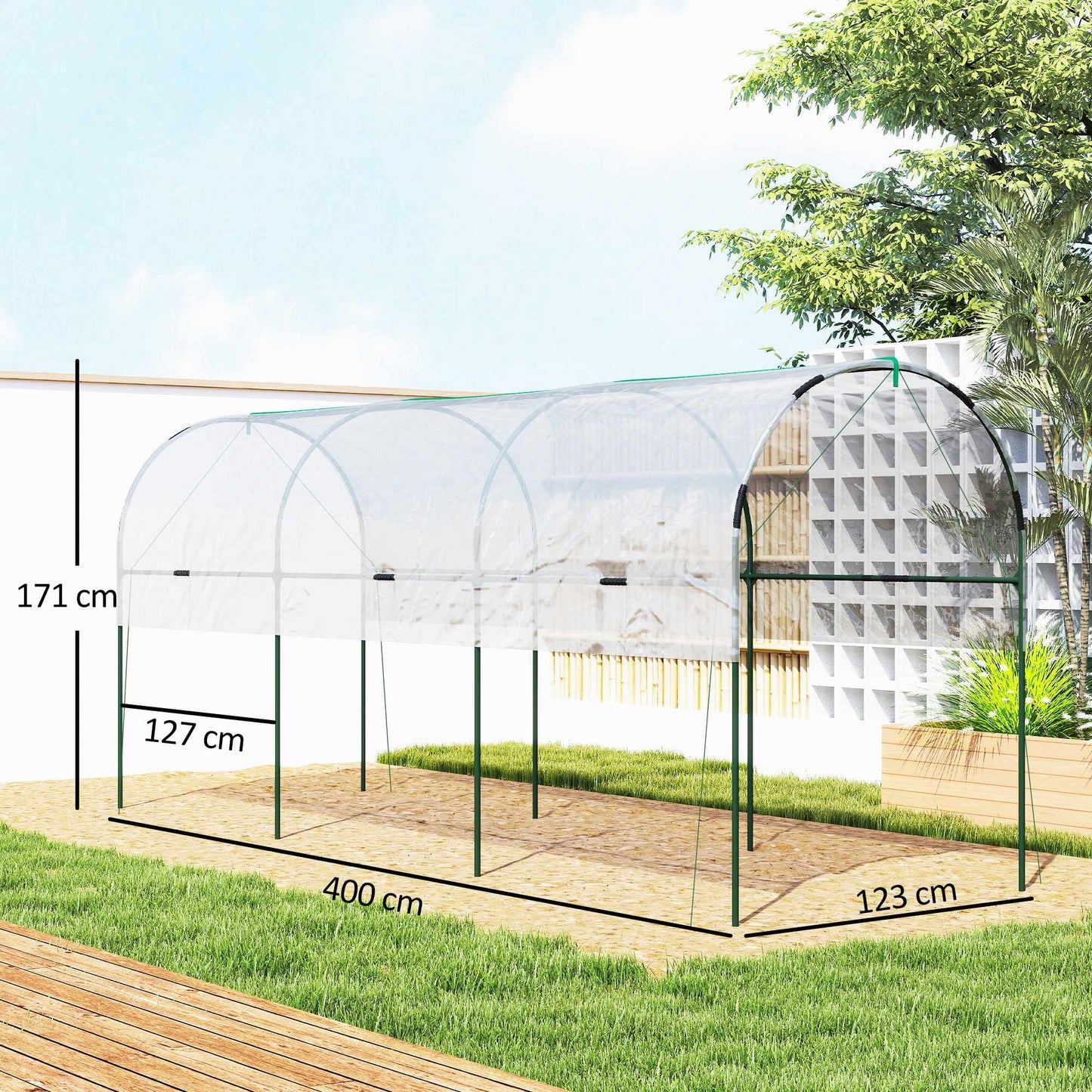 Winter-Proof Greenhouse with Arched Roof, 400x123x171 cm
