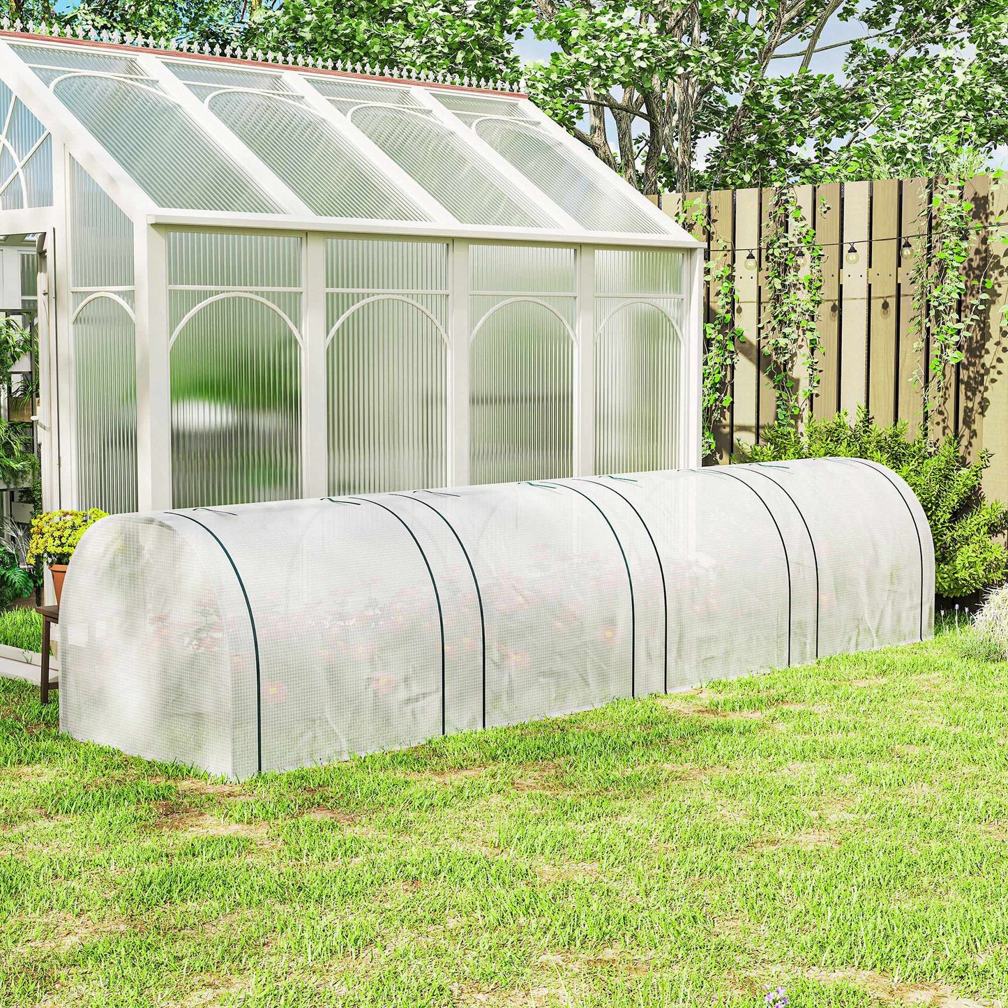 Winterproof Greenhouse with Roll-Up Zipper Doors, 395x100x80 cm