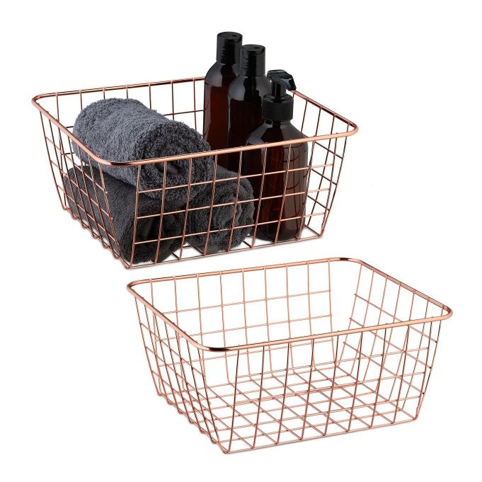 Wire basket set of 2 rose gold