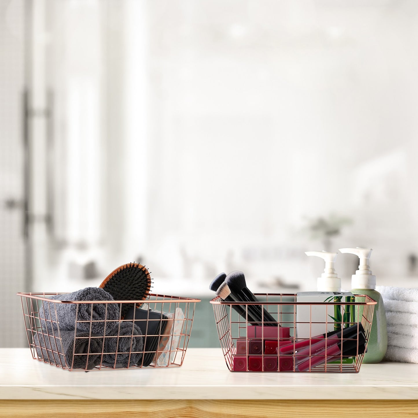 Wire basket set of 2 rose gold