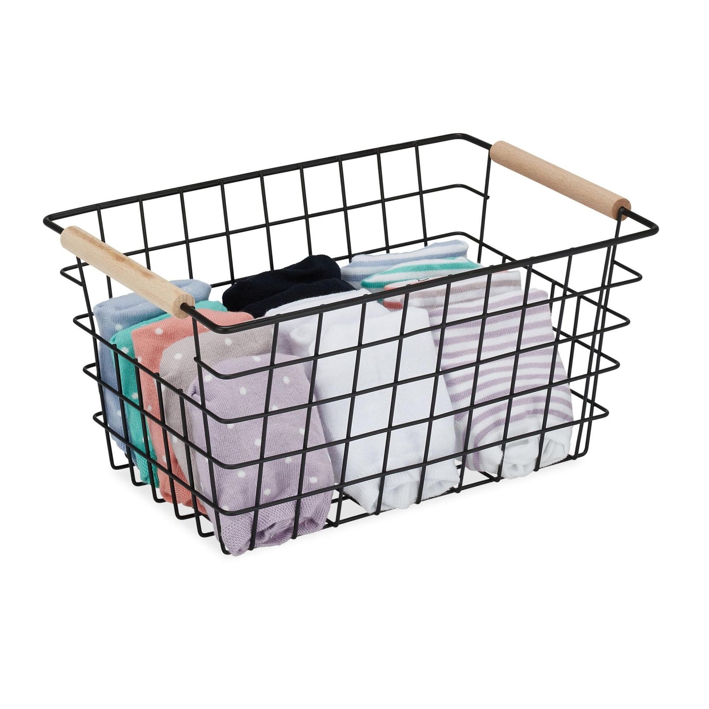 Wire basket with wooden handle