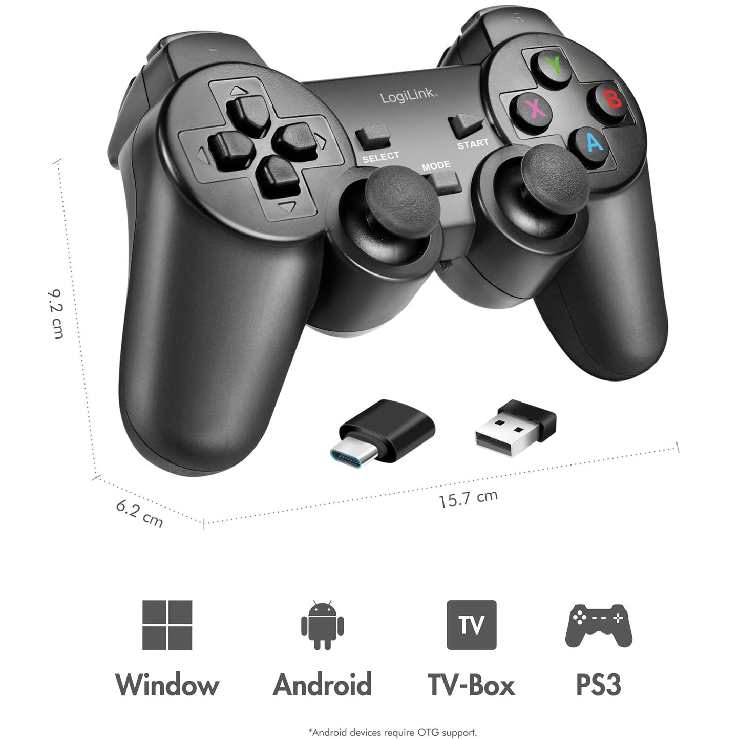 Wireless Gamepad 2.4 GHz, Black – PC & Android Compatible